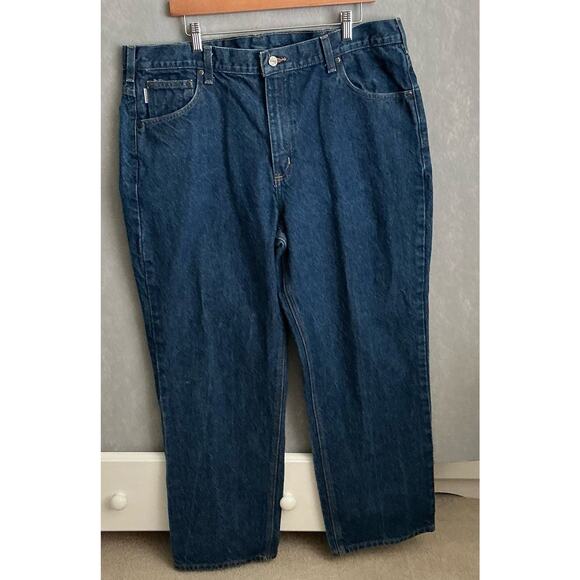 Carhartt Blue Denim Traditional Fit Jeans Men’s Size 40x30 Leather Tab Workwear